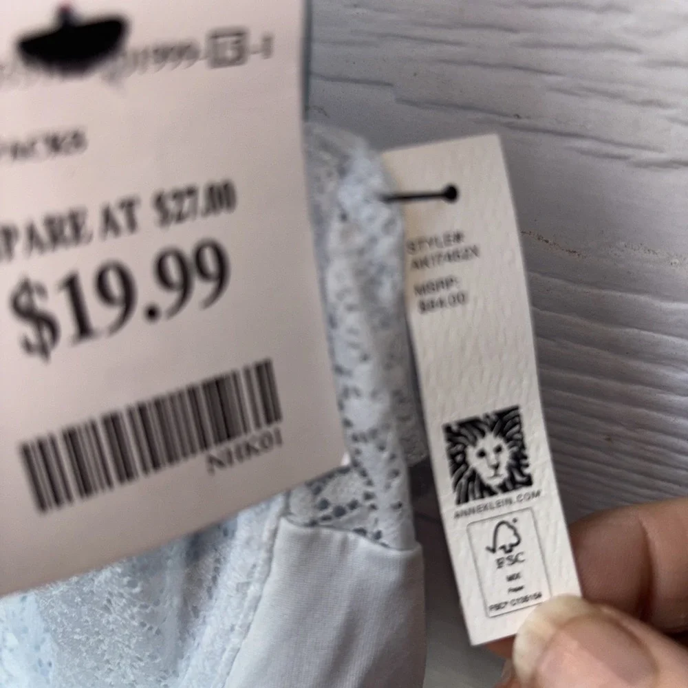 NWT Anne Klein T-Shirt Bra 42D Full Figure Unlined Light Blue Lace - Picture 5 of 10